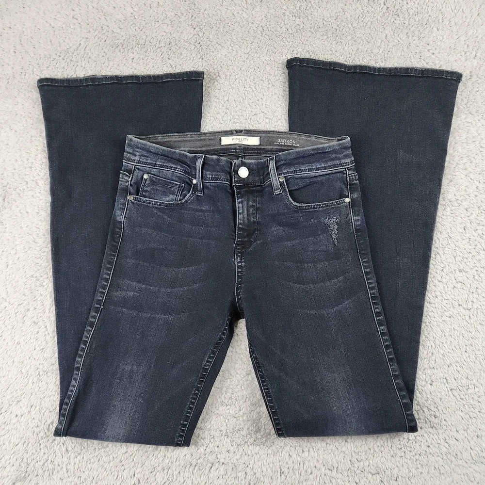 Fidelity Jeans Womens 27x32 Blue Saffron High Rise Skinny Flare Made USA Denim - Picture 2 of 16